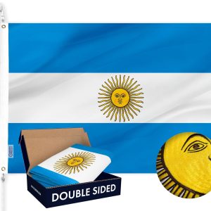 G128 Argentina (Argentinian) Flag | 3x5 feet | Double Sided Embroidered 210D “ Indoor/Outdoor, Brass Grommets, Heavy Duty Polyester