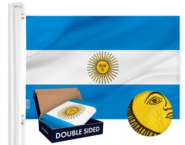 G128 Argentina (Argentinian) Flag | 3x5 feet | Double Sided Embroidered 210D “ Indoor/Outdoor, Brass Grommets, Heavy Duty Polyester