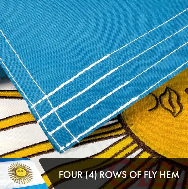 G128 Argentina (Argentinian) Flag | 3x5 feet | Double Sided Embroidered 210D “ Indoor/Outdoor, Brass Grommets, Heavy Duty Polyester - Image 5