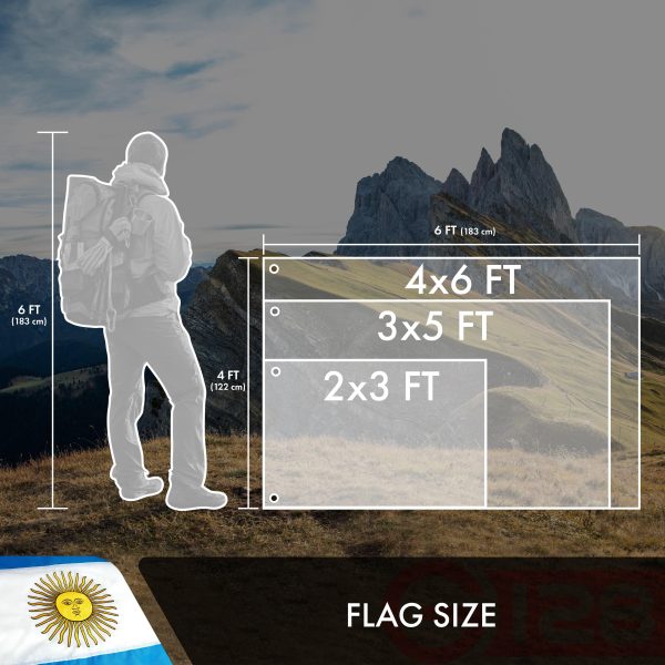 G128 Argentina (Argentinian) Flag | 3x5 feet | Double Sided Embroidered 210D “ Indoor/Outdoor, Brass Grommets, Heavy Duty Polyester - Image 7