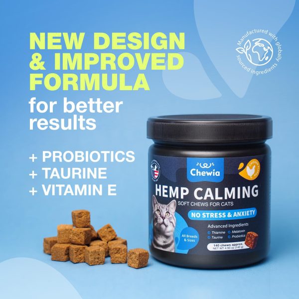 Cat Calming Treats   Hemp Calming Care for Cats   Cat Melatonin Soft Chews with Hemp Seed Oil and Probiotics   Cat Anxiety Relief   Storms Travel Grooming Separation   Calming Chews for Cats - Image 2