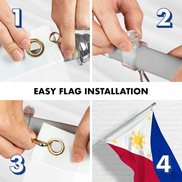 Flag Pole 6FT Silver Tangle Free & Philippines Philippine Flag 3x5 Ft Combo Printed 150D Polyester By G128 - Image 7