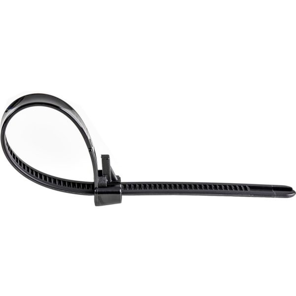StarTech.com 10"(25cm) Reusable Cable Ties, 2-1/2"(65mm) Dia. 50lb(22Kg) Tensile Strength, Nylon, In/Outdoor, UL Listed, 100 Pack, Black - Image 3
