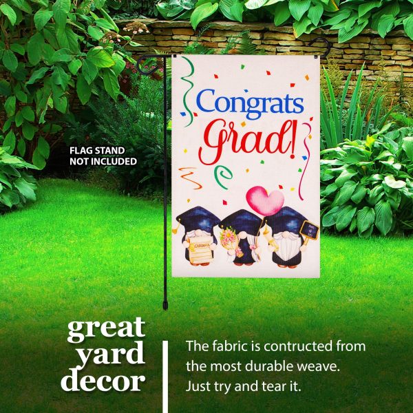 G128 Garden Flag Congrats Grad Three Gnomes Graduating 12"x18" Burlap Fabric - Image 9