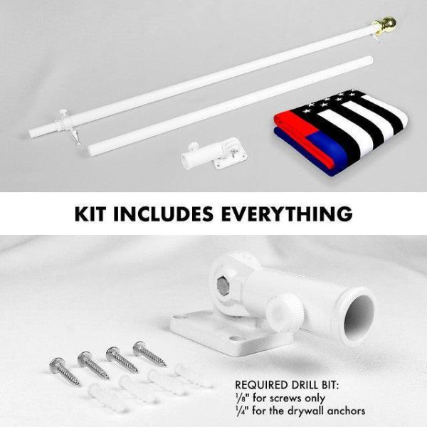 G128 Combo Pack: 6 Feet Tangle Free Spinning Flagpole (White) Thin Blue and Red Line Flag 3x5 ft Printed 150D Brass Grommets (Flag Included) Aluminum Flag Pole - Image 2