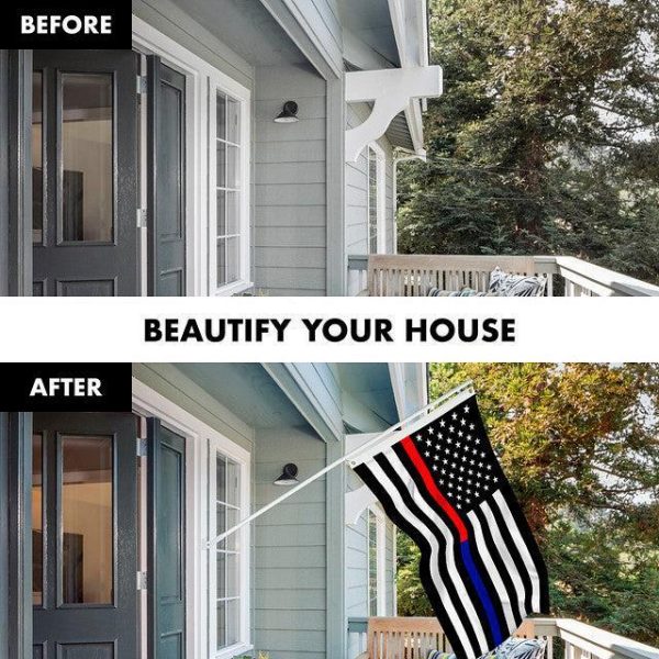 G128 Combo Pack: 6 Feet Tangle Free Spinning Flagpole (White) Thin Blue and Red Line Flag 3x5 ft Printed 150D Brass Grommets (Flag Included) Aluminum Flag Pole - Image 3