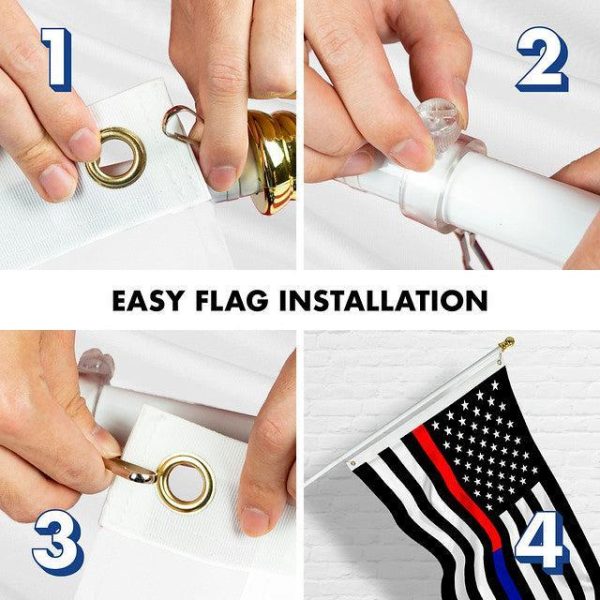 G128 Combo Pack: 6 Feet Tangle Free Spinning Flagpole (White) Thin Blue and Red Line Flag 3x5 ft Printed 150D Brass Grommets (Flag Included) Aluminum Flag Pole - Image 7