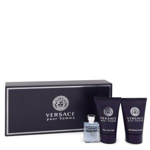Versace Gift Set -- .17 oz Mini EDT + .8 oz After Shave Balm + .8 oz Hair + Body Shampoo for Men