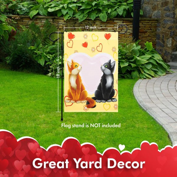G128 - Valentine's Day Garden Flag, Valentine Themed Decorations - Cats in Love,  | 12x18 Inch | Printed 150D Polyester - Rustic Holiday Seasonal Outdoor Flag - Image 6