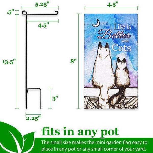 G128 Garden Flag & Stand Life is Better with Cats | 4x8 Inch | Printed Blockout Polyester - Image 4