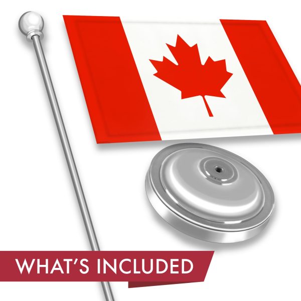 G128 Canada Canadian Deluxe Desk Flag Set | 8.5x5.5 In | Printed 300D Polyester, with Silver Dome and Base, 15" Metal Pole, Decorations For Office, Home and Festival Events Celebration - Image 2