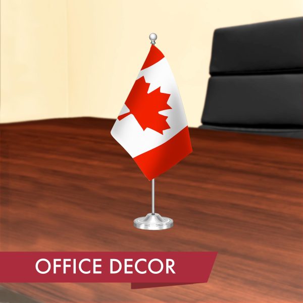 G128 Canada Canadian Deluxe Desk Flag Set | 8.5x5.5 In | Printed 300D Polyester, with Silver Dome and Base, 15" Metal Pole, Decorations For Office, Home and Festival Events Celebration - Image 4