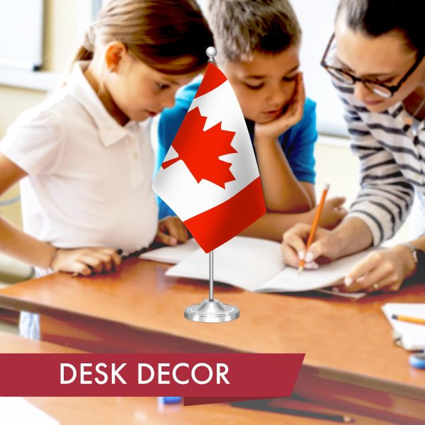 G128 Canada Canadian Deluxe Desk Flag Set | 8.5x5.5 In | Printed 300D Polyester, with Silver Dome and Base, 15" Metal Pole, Decorations For Office, Home and Festival Events Celebration - Image 5