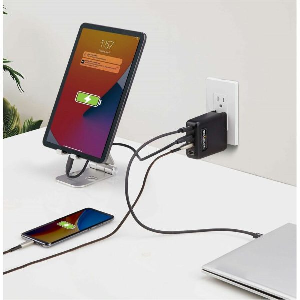 StarTech.com 100W USB-C Wall Charger, 2x USB-C, 2x USB-A, Fast Charging Portable GaN Power Adapter, PD 3.0, 6ft/1.8m USB-C to USB-C Cable - Image 9