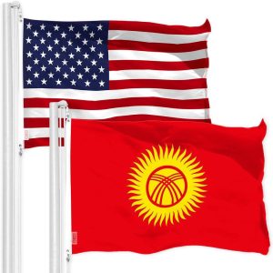 G128 Combo Pack: American USA Flag 3x5 Ft & Kyrgyzstan Flag 3x5 Ft, Both Printed 150D Polyester, Indoor/Outdoor, Brass Grommets