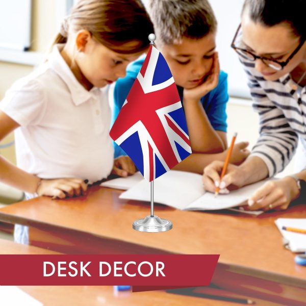 G128 United Kingdom UK Deluxe Desk Flag Set | 8.5x5.5 In | Printed 300D Polyester, with Silver Dome and Base, 15" Metal Pole, Decorations For Office, Home and Festival Events Celebration - Image 5
