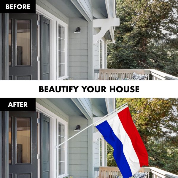 G128 Combo Pack: 6 Feet Tangle Free Spinning Flagpole (White) Netherlands Dutch Flag 3x5 ft Printed 150D Brass Grommets (Flag Included) Aluminum Flag Pole - Image 3