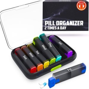 Weekly Pill Organizer 2 Times a Day   Pill Box 7 Day Am Pm   Travel Medicine Organizer Twice Daily Vitamin Holder Portable Supplement Case Week Morning Night Med Dispenser Detachable Container