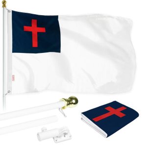 G128 - 6 Feet Tangle Free Spinning Flagpole (White) Christian Brass Grommets Printed 3x5 ft (Flag Included) Aluminum Flag Pole