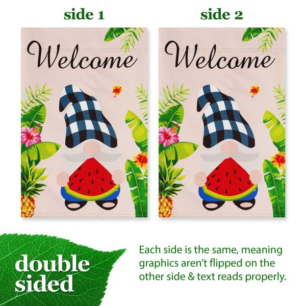 G128 Garden Flag Welcome Gnome with Watermelon Slice 12"x18" Blockout Fabric - Image 3