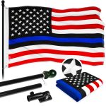 G128 - 6 Feet Tangle Free Spinning Flagpole (Black) Blue Lives Matter Flag Brass Grommets Embroidered 3x5 ft (Flag Included) Aluminum Flag Pole