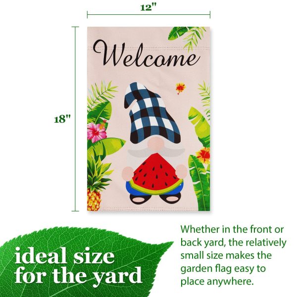 G128 Garden Flag Welcome Gnome with Watermelon Slice 12"x18" Blockout Fabric - Image 4