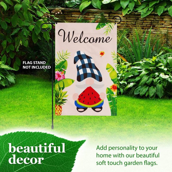 G128 Garden Flag Welcome Gnome with Watermelon Slice 12"x18" Blockout Fabric - Image 8