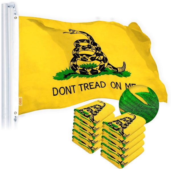 Gadsden Don't Tread on Me Flag 3x5 Ft 10-Pack Embroidered Spun Polyester By G128