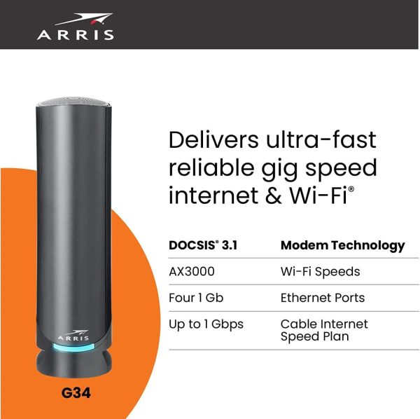 (G34 RB)   Cable Modem Router Combo   Fast DOCSIS 3.1 Gigabit WiFi 6 (AX3000) Approved for Comcast Xfinity Cox Spectrum & More 1 Gbps Max Internet Speeds   Renewed - Image 2