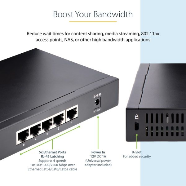 StarTech.com Unmanaged 2.5G Switch, 5 Port 2.5GBASE-T Unmanaged Ethernet Switch, Din Rail | Wall Mount, Multi-Gigabit, Auto-MDIX, 9K Jumbo - Image 4
