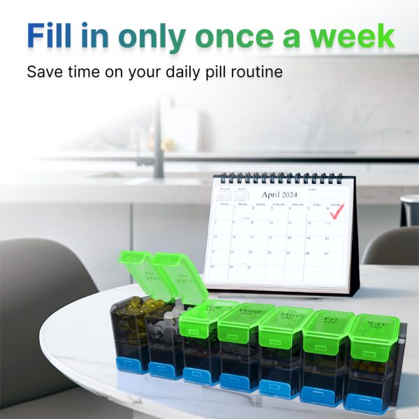 Extra Large Weekly Pill Organizer 2 Times a Day   XL Pill Case Am Pm   Big Pill Box 7 Day Oversized Daily Vitamin Organizer Jumbo Supplement Dispenser Medicine Holder Container Twice a Day Green Blue - Image 4