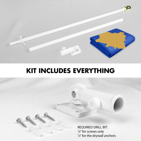 G128 Combo Pack: 6 Ft Tangle Free Spinning Flagpole (White) & Kosovo Flag 3x5 Ft Printed 150D Polyester, Brass Grommets (Flag Included) Aluminum Flag Pole - Image 2