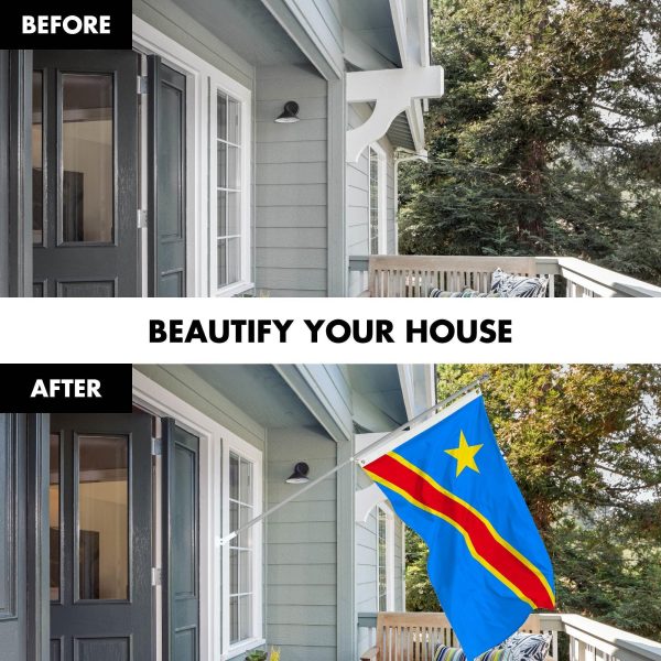 G128 Combo Pack: 6 Ft Tangle Free Spinning Flagpole (Silver) & Democratic Republic of the Congo Flag 3x5 Ft Printed 150D Polyester, Brass Grommets (Flag Included) Aluminum Flag Pole - Image 3