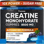 Creatine Monohydrate Gummies 8500mg Complex for Men & Women, Preworkout Gummy with L-Carnitine, BCAA, Taurine for Muscle Growth, Strength & Energy Support, Sugar Free, Vegan,Blueberry Flavor,120 Count