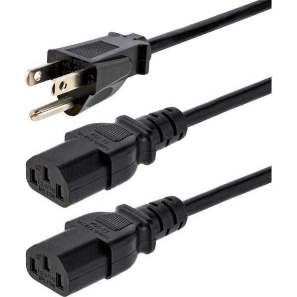StarTech.com 10ft (3m) Computer Power Y Cord, NEMA 5-15P to C13, 10A 125V, 18AWG, Black Replacement PC Power Cord, TV/Monitor Power Cable - Image 2