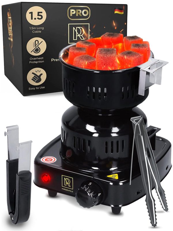 PRO Multipurpose Electric Charcoal Starter   Electric Charcoal Burner Approved Electric Stove   Coconut Charcoal Lighters with Tongs   450W Hot Plate Electric with 304 Stainless Steel Coiled Burner
