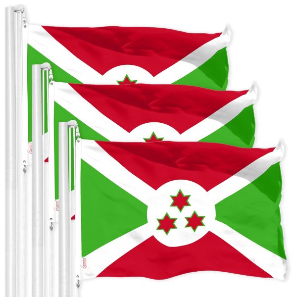 G128 3 Pack: Burundi Umurundi Flag | 3x5 Ft | LiteWeave Pro Series Printed 150D Polyester | Country Flag, Indoor/Outdoor, Vibrant Colors, Brass Grommets, Thicker and More Durable Than 100D 75D Poly