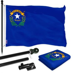 G128 Combo Pack: 6 Ft Tangle Free Spinning Flagpole (Black) & Nevada Flag 3x5 Ft Printed 150D Polyester, Brass Grommets (Flag Included) Aluminum Flag Pole