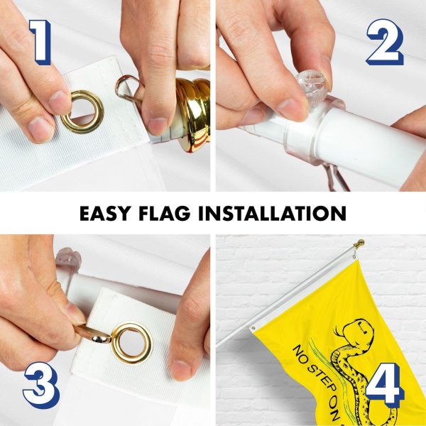 G128 Combo Pack: 6 Ft Tangle Free Spinning Flagpole (White) & No Step on Snek Cute Cartoon Flag 3x5 Ft Printed 150D Polyester, Brass Grommets (Flag Included) Aluminum Flag Pole - Image 7