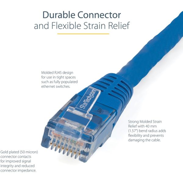 StarTech.com 100ft CAT6 Ethernet Cable - Blue Molded Gigabit - 100W PoE UTP 650MHz - Category 6 Patch Cord UL Certified Wiring/TIA - Image 4