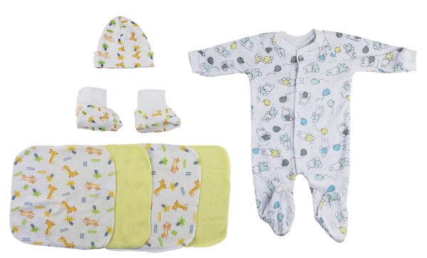 Sleep-n-play, Cap Booties And Washcloths - 7 Pc Set Cs_0022