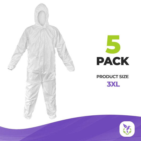 AMZ Medical Supply Disposable Coveralls for Men Women 3X Large Pack of 5 White Hazmat Suits Disposable with Hood Zipper 60gsm Microporous Hazmat Suit Costume Waterproof Lab Coveralls Disposable - Image 2