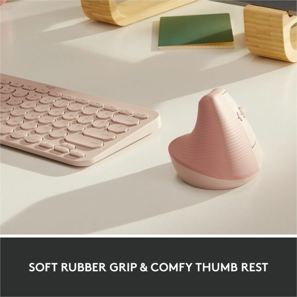 Logitech Lift Vertical Ergonomic Mouse, Wireless, Bluetooth or Logi Bolt USB receiver, Quiet clicks, 4 buttons, Rose - Image 2