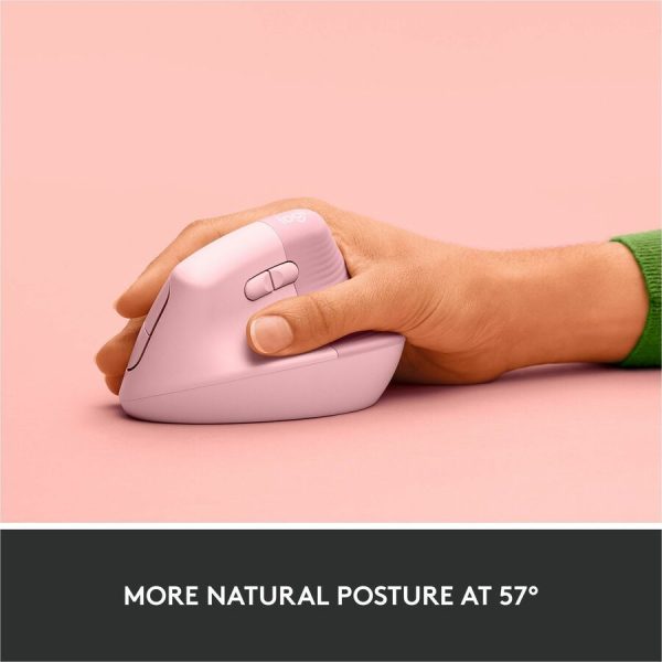 Logitech Lift Vertical Ergonomic Mouse, Wireless, Bluetooth or Logi Bolt USB receiver, Quiet clicks, 4 buttons, Rose - Image 3