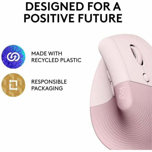 Logitech Lift Vertical Ergonomic Mouse, Wireless, Bluetooth or Logi Bolt USB receiver, Quiet clicks, 4 buttons, Rose - Image 5