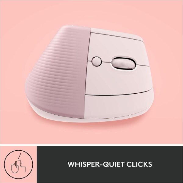 Logitech Lift Vertical Ergonomic Mouse, Wireless, Bluetooth or Logi Bolt USB receiver, Quiet clicks, 4 buttons, Rose - Image 7