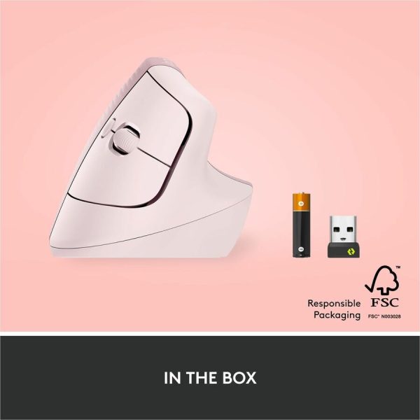Logitech Lift Vertical Ergonomic Mouse, Wireless, Bluetooth or Logi Bolt USB receiver, Quiet clicks, 4 buttons, Rose - Image 8
