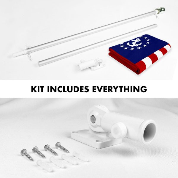 G128 Combo Pack: 5 Ft Tangle Free Aluminum Spinning Flagpole (Silver) & American USA Yacht Ensign Flag 2x3 Ft, ToughWeave Series Embroidered 300D Polyester | Pole with Flag Included - Image 2
