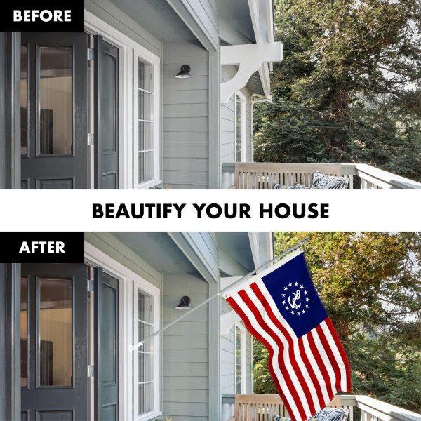 G128 Combo Pack: 5 Ft Tangle Free Aluminum Spinning Flagpole (Silver) & American USA Yacht Ensign Flag 2x3 Ft, ToughWeave Series Embroidered 300D Polyester | Pole with Flag Included - Image 3