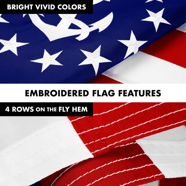 G128 Combo Pack: 5 Ft Tangle Free Aluminum Spinning Flagpole (Silver) & American USA Yacht Ensign Flag 2x3 Ft, ToughWeave Series Embroidered 300D Polyester | Pole with Flag Included - Image 5